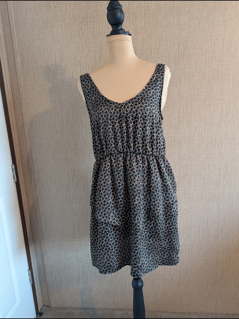 My Story Black Mini Dress with Tiny Multicolor Floral Print